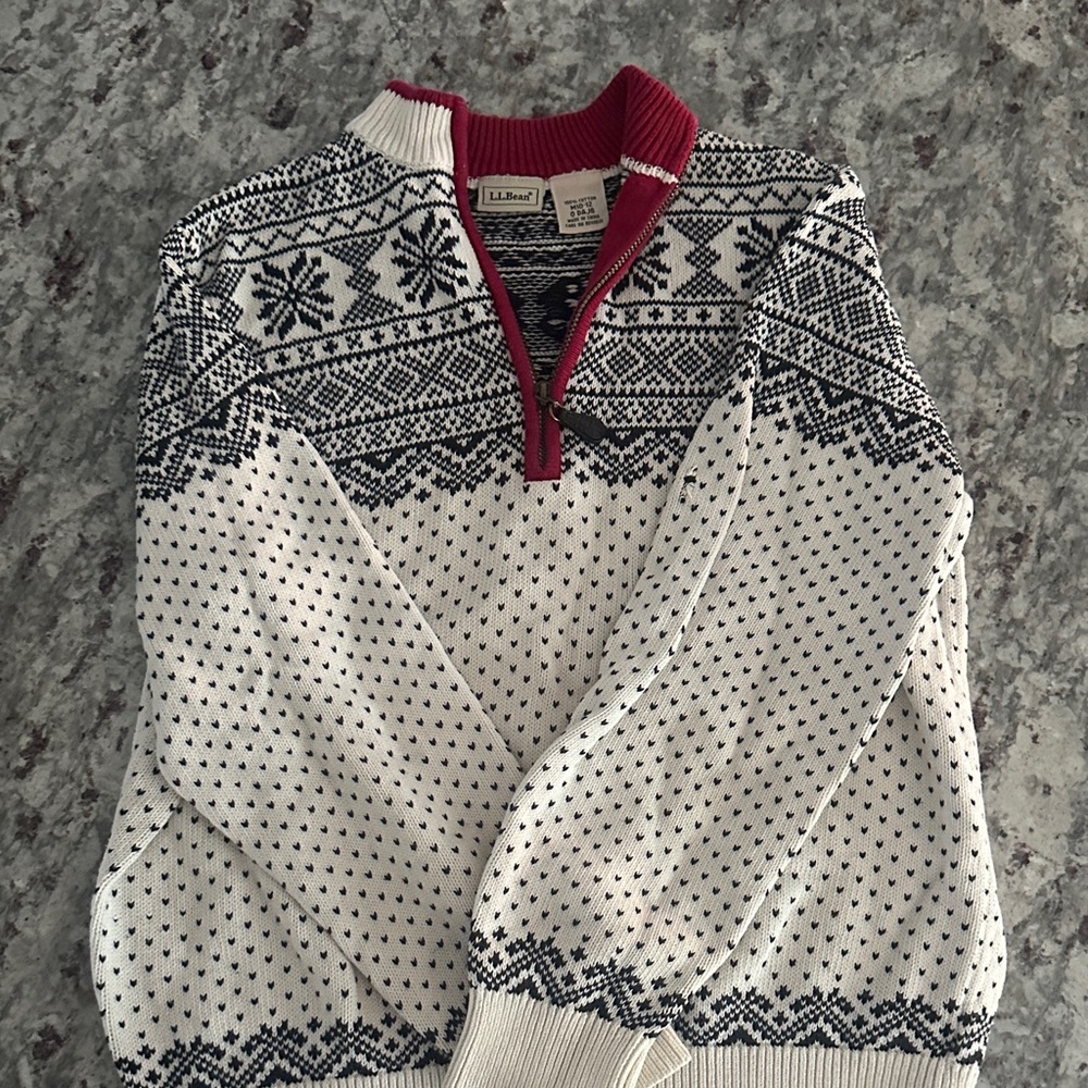 L.L. Bean Nordic Pattern Sweater with Red Accent